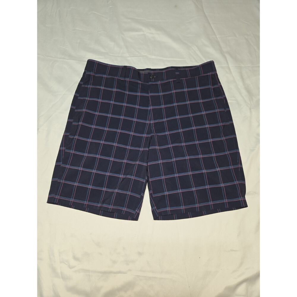 Pro Tour Men's Golf Shorts Size 38 Dark Blue Flat Front Plaid Polyester